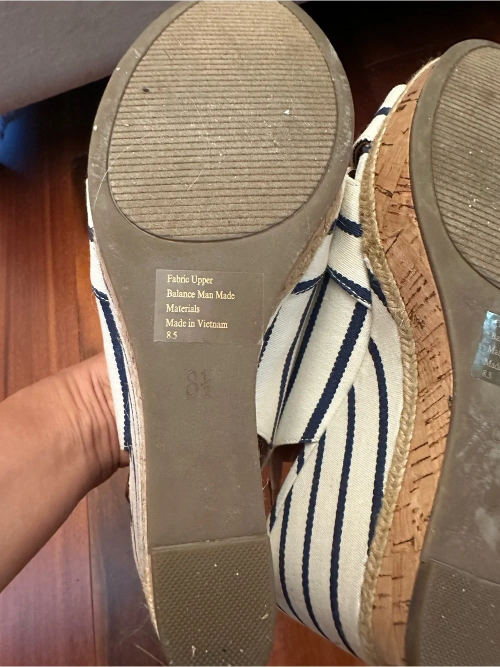 Coach and Four Navy & White Striped Slingback Wedges
